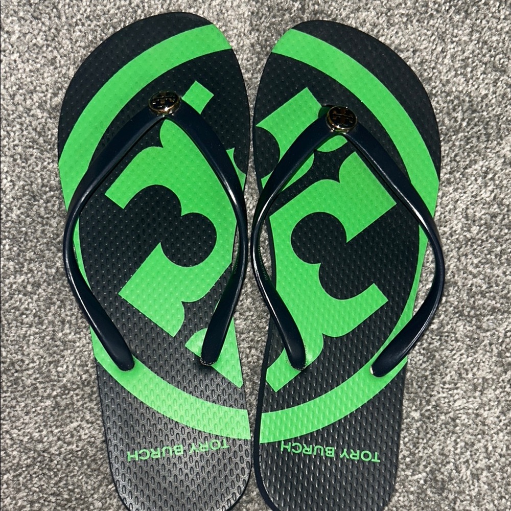 Tory Burch Green and Black Flip Flops
